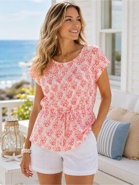 NWT West Indies Tropical Coral Coastal Resort Island Vacation Cotton Top XL